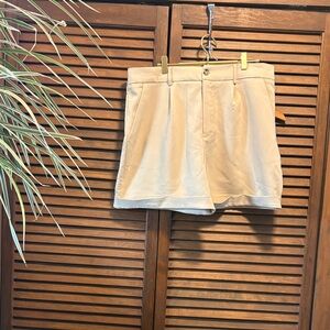 Pleated Front Beige Women's Bermuda Shorts